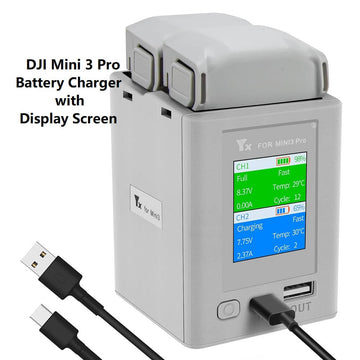 YX LCD Parallel Charger with Storage Charge, Discharge for DJI Mini 4/3 Pro Battery, Color Screen Dual-Way Charger, Drone Accessories (Container Product Without Box & Accessories) - Imported from UK